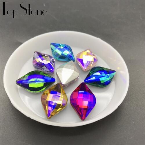TopStone 12x19mm Lemon Glass Crystal Rhinestone Pointback Glass Crystal Fancy Stone Multi Colors AB Jewelry Accessories