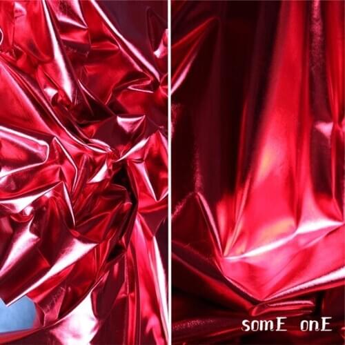 TPU Coating Stretch Fabric Spandex Shiny red DIY Legging Pants Stage Decor Dress Metallic Designer Fabric 50*145cm