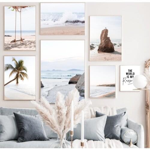 Wave Beach Palm Tree Swing Modern Ins Style Decorative Painting Wall Art Poster Decorative Picture For Living Room Bedroom Decor