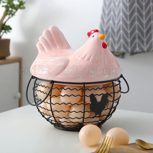Iron Egg Storage Basket Snack Fruit Basket Creative Collection Ceramic Hen Oraments Decoration Kitchen Accessories
