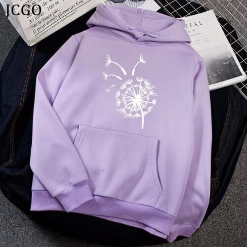 JCGO Winter Sweatshirt Fleece Hooded Women Hoodies Dandelion Print Loose Oversized Pullovers Casual Female Warm Jacket Harajuku