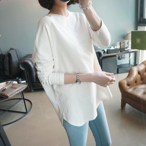 Plus Size T Shirts Women Long Sleeve O Neck Cotton Tops Female Casual Relax Drop Shoulder Big Large Oversized White Black Tees