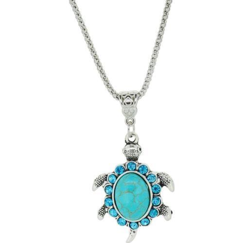 Women Vintage Boho Stone Pendants Necklace Rhinestone Turtle Tortoise Shaped Pendants Retro Necklaces For Women 2019