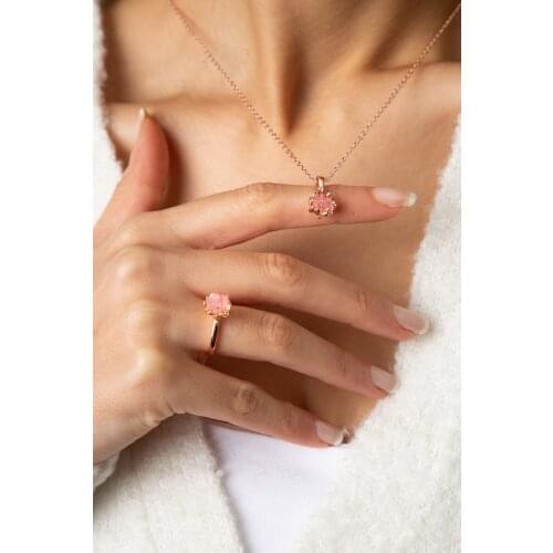 Womens Rose Gold Plated Pink Zircon Stone Lotus Blossom Model Set