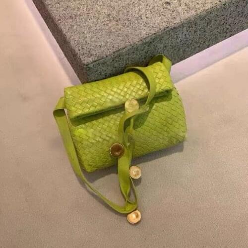 2020 Lady Quality Leather Woven Bucket Bag Brand Luxury Folding Shoulder Bag Womens Messenger Bag Bright Green Bolsa For Women
