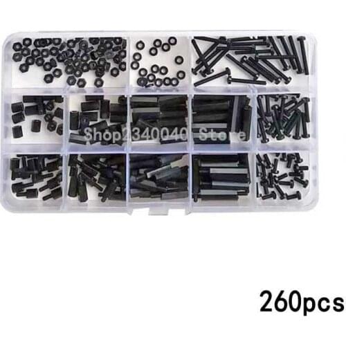 260Pcs/Set M3 Nylon Hex Spacers Screw Nut Stand-off Plastic Parts Plastic Standoff Set nuts, PCB board height hexagon spacer kit