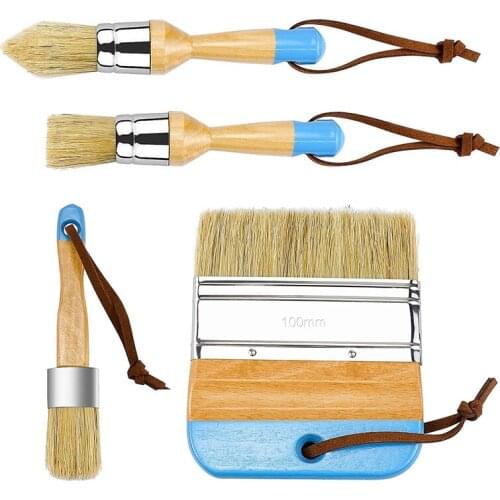 4 Pcs Painting Brushes Set for Furniture Natural Bristles Stencil Brushes Wooden Handle DIY Painting and Waxing Brushes Retail