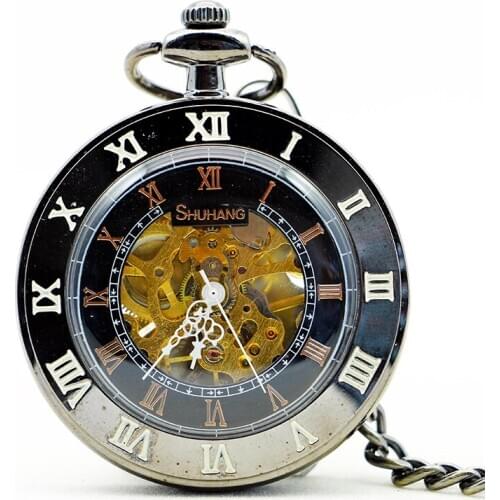 5pc/lot New Style Skeleton Tone Case Hand Winding Mechanical Pocket Watch for Men Women PJX1172