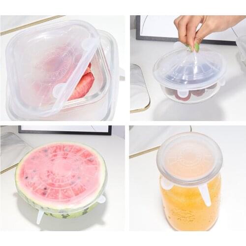 50set 6Pcs Kitchen Universal Accessories Silicone Reusable Food Wrap Bowl Pot Cover Silicone Stretch Lids Cooking Cookware Tools