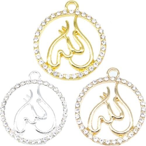 6pcs Islamic Allah Muslim Pendant Necklace Jewelry Gold Crystal Round Religious Muslim Jewelry