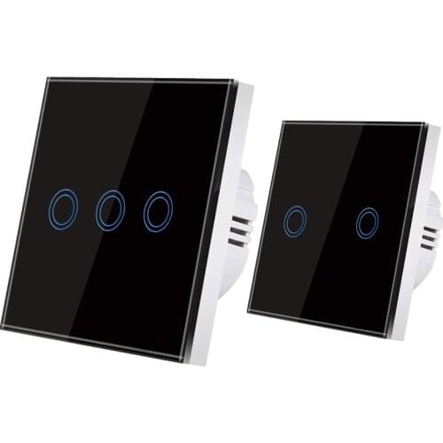 AC100-240V Tempered Black Gold White Crystal Glass Touch Switch Power Led Panel Wall Light Switches 1/2/3 Gang Smart Home