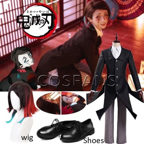Anime Demon Slayer: Kimetsu no Yaiba Cosplay Enmu Kagen no Ichi Costume Men Kimetsu no Yaiba Cosplay Costume Anime Wig and shoes