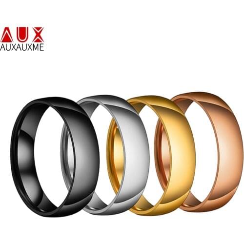 Auxauxme 6mm Stainless Steel Shiny Polished Ring Gold Rose Gold Wedding Engagement Band Rings For Men Women Simple Jewelry