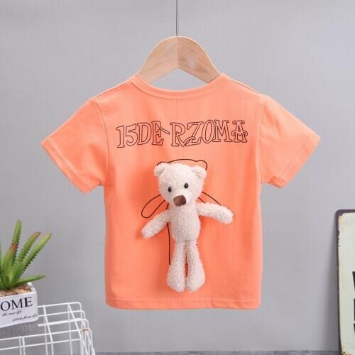 Kids T-Shirts Childrens Clothing Girls Boys Bear Tee Child Solid Color Pullover Kids Cotton Cartoon Tops Baby Summer Clothes
