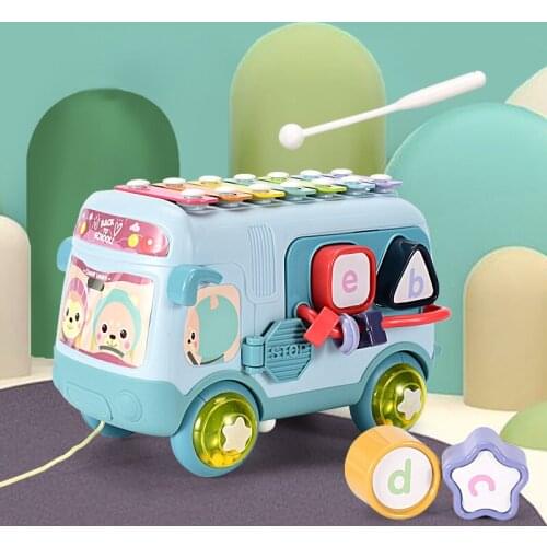 Baby Music Bus Toy Instrument Xylophone Piano Beads Blocks Sorting Learning Educational Baby Rattle Toys for Children Montessori