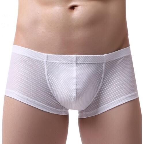 Mens Boxer Underwear Summer Elastic Ice Silk Boxer Shorts Sexy Low Waist U Convex Male Underpants Breathable Cuecas Lingerie