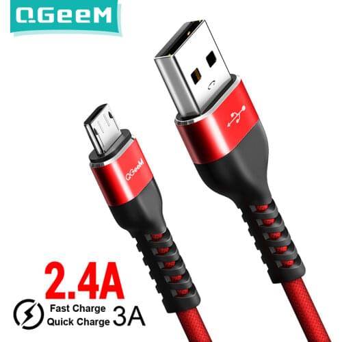 QGeeM Micro USB Cable 2.4A Nylon Fast Charge USB Data Cable for Samsung Xiaomi LG Tablet Android Mobile Phone USB Charging Cable