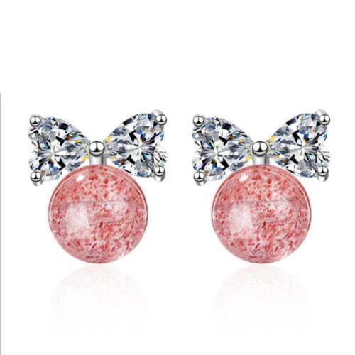 KOFSAC New Charm 925 Sterling Silver Stud Earrings For Women Luxury Crystal CZ Cute Bowknot Earring Jewelry Valentines Day Gift