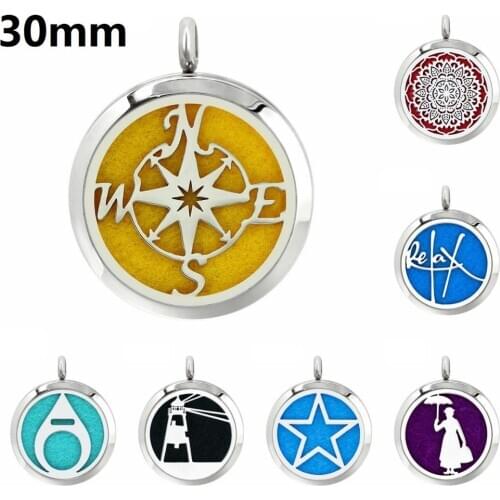 Compass 30mm Bling 316L Stainless Steel Aromatherapy Essential Oil Diffuser Perfume Locket Pendant Jewelry