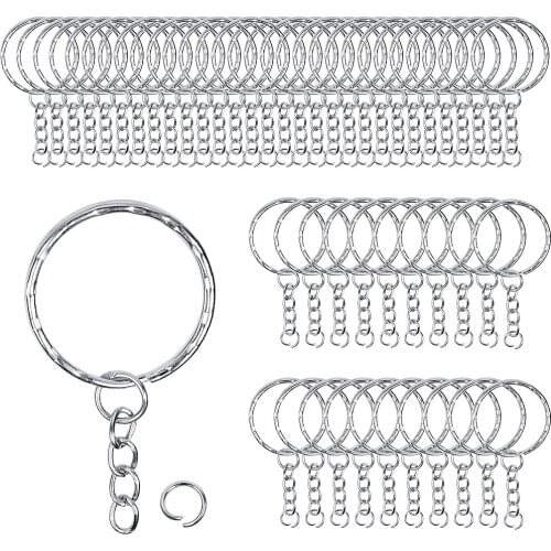 50 Pieces Metal Key Rings With Chains And Small Round Split Rings For Organizing Keys And Making Craft 1.4*28mm Silver