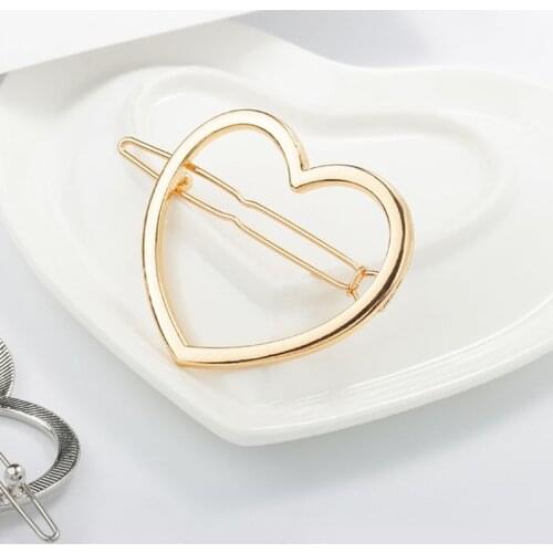 Minimalist Love Heart Hair Clips Women Hollow Metal Alloy Hairpin Clamps Metallic Polished Glitter Barrettes Ponytail Holder