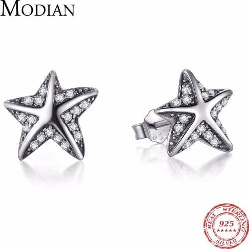 Modian New Design Authentic 925 Sterling Silver Fashion Starfish Stud Earrings Simple Vintage CZ For Women Classic Jewelry Gift