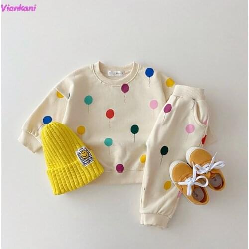 Fashion Hot Selling Kawaii Childrens Balloon Print Casual Sportswear Pleated Skirt Sweet Suit 2021 New Colored dots Girl 2 Set