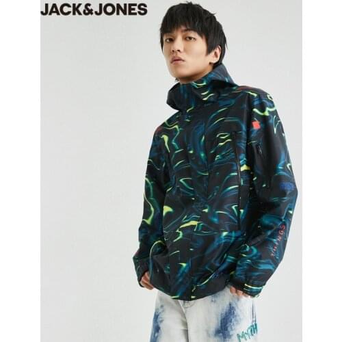 JackJones Mens Windproof Waterproof Abstract Letter Printed Hooded Jacket | 220321061