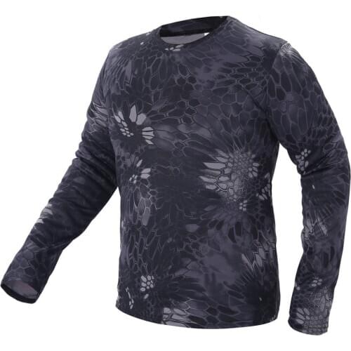 Mens Summer Quick Dry Bionic Camo Long Sleeve T Shirt Outdoor Sports Climbing Camping Training Hiking Army Tactical T-Shirt