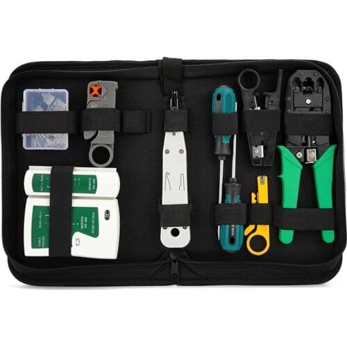 12pcs Computer Network Repair Tool Set Cable Crimper/Pressing Line/Tangent Pliers Maintenance Tool Set Bag