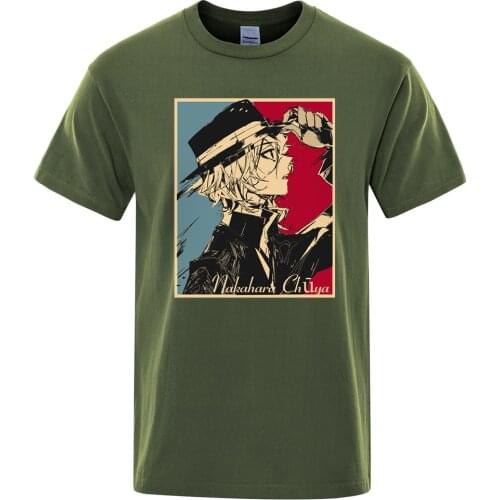 Nakahara Chuya Anime Cartoons Print T-Shirt Men Fashion Tee Clothes Summer Loose Menswear Brand Casual Tshirt Oversize T Shirts