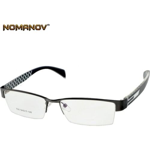 Nomanov = Half-rim Alloy Frame Eyeglasses Custom Made Prescription Myopia / Reading Optical Or Photochromic Gray Brown Lenses