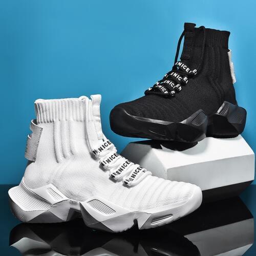 New High Top Flying Socks Shoes Breathable Man Sports Shoes Stretch Platform Sneakers Running Shoes for Men Black Zapatillas