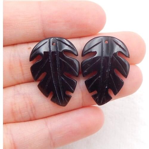 New Arrival Jewelry accessories, Birthday gift,Natural Obsidian Carved leaves fashion Earring Beads 24x17x4mm,4.2g