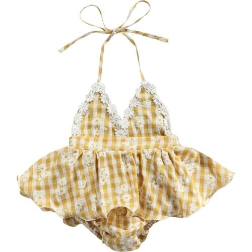 Baby Girl Clothes Floral Rompers Ruffle Sleeveless Halter Bodysuit Plaid Tutu Skirt Jumpsuit Summer Outfits Childrens Clothing