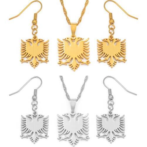 Anniyo SMALL Albania Eagle Necklaces Earrings Sets Stainless Steel Jewelry Ethnic Gifts Women Girl #074921