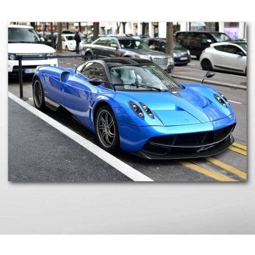 Pagani Huayra Blue Car Street Sport Car Vehicle Decorative paintings Canvas Wall Art Posters and Prints for Living Room Decor