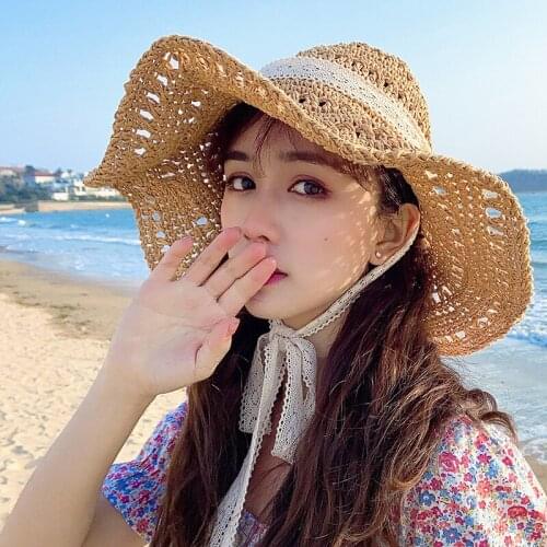 Summer Hats for Women Flower Garland Wide Brim Beach Cap Hat Packable Crochet Floppy Sun Hat Ladies Straw Hat women hats