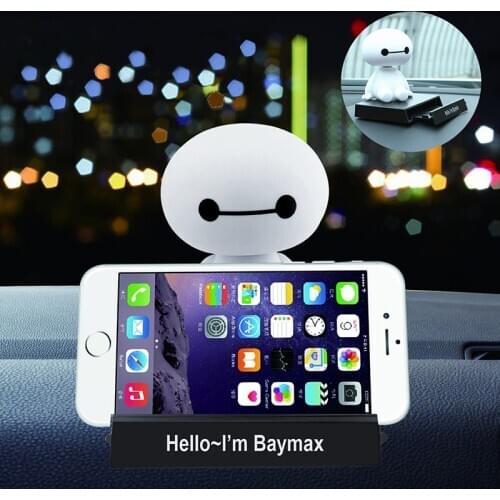 Cute Shaking Head Baymax Car Phone Holder Car Ornaments Auto Interior Decorations Doll Toys 360-degree Rotating Car Styling