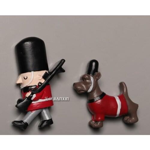 Nordic soldiers and dog resin refrigerator magnet stickers ins creative retro British refrigerator decorative stickers