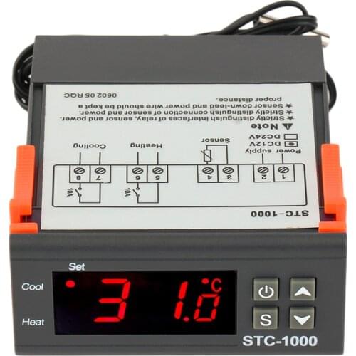STC-1000 10A AC/DC 12V 24V 110V 220V Two Relay Output Digital Temperature Controller Thermostat -50~99C 1m Sensor for Incubator