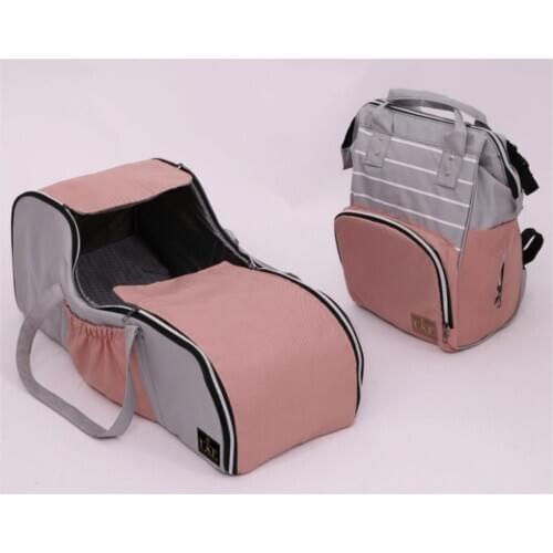 Mother Baby Care Bag + Carrycot Main Lap Stroller Dual Set Striped Gray Pink