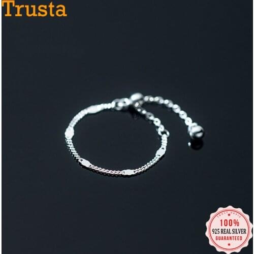 Trustdavis Real 925 Sterling Silver Fashion Cute Minimalist Slice Chain Ring Sizable For Women Wedding Party Fine Jewelry DB1152