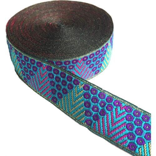 ZERZEEMOOY 1 inch 25MM 8YARD/LOT Spun Gold Colorful Geometric Jacquard Ribbon MZZD18122603