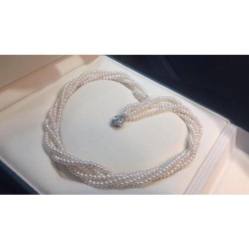 Pearls Necklaces 1106 Fine Jewelry Natural Fresh Water White Peals Necklaces 3-4mm for Women Fine Pearls Necklaces