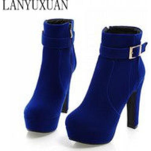 2017 Winter Boots Botas Mujer New Round Toe Buckle Boots For Women Sexy Ankle Heels Fashion Winter Shoes Casual Zip Snow Sx-13