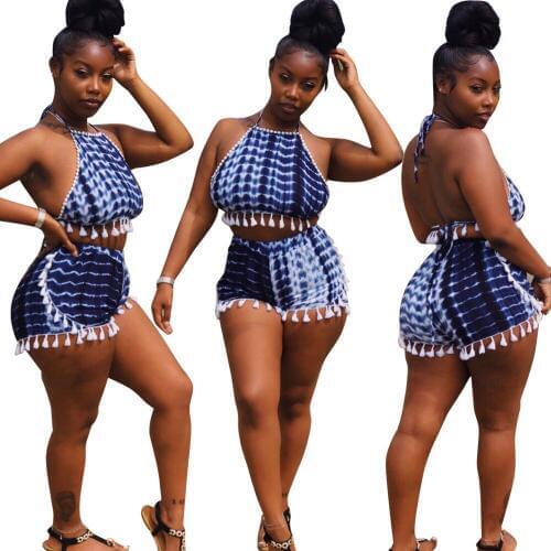 New gradient color women set sleeveless tops and shorts suit female 2 pieces beach outfits 5212