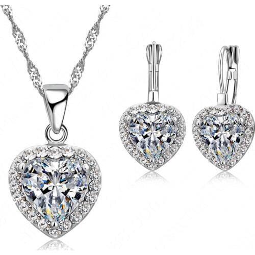 New Arrival Trendy Love Heart Pendant 925 Sterling Silver Fine Jewelry Cubic Zircon Women Wedding Set