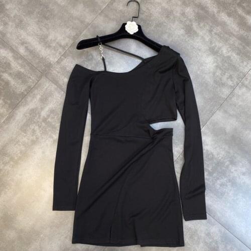 ZCSMLL 2021 Spring Autumn Beaded Strapless Dresses Solid Color Korean Fashion Long-sleeved Waist Cut-out Slim Women Dress Trend