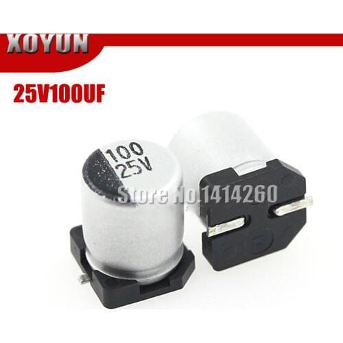 10PCS Electrolytic capacitor 25V100UF 6.3*7.7mm SMD aluminum electrolytic capacitor 100uf 25v